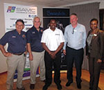 The presentation team (from left) Peter Woodman, Dave Rowley, Bill Peet, Lindiwe Magana with branch chairman Mike Banda (centre).